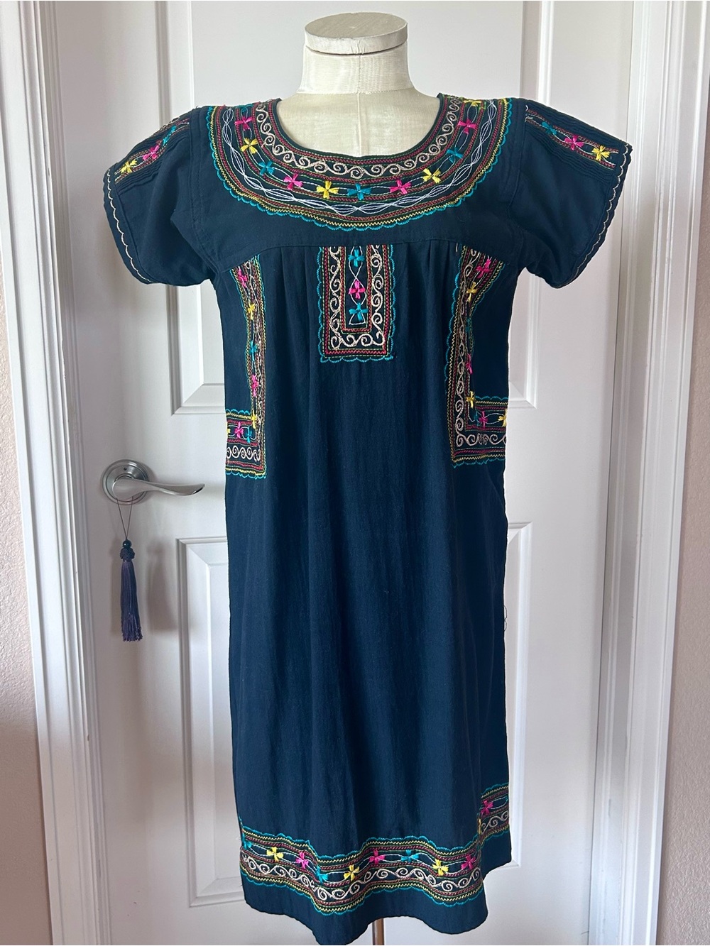 Black with Colorful Embroidery Mexican Dress